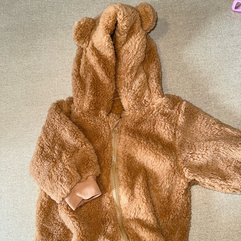 Cozy Teddy Bear Hooded Zip-Up Onesie - Brown